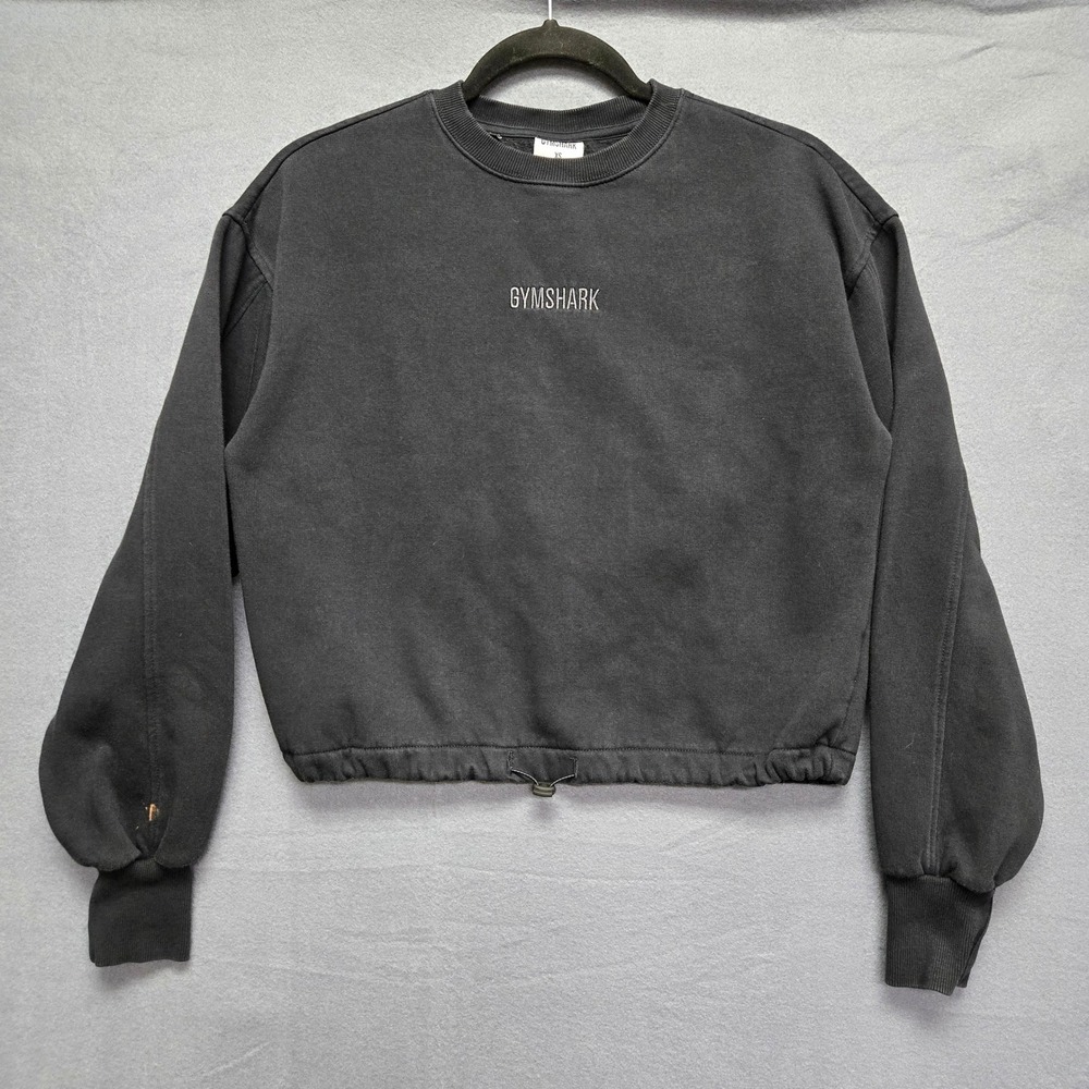 Gymshark Athleisure XS Black Cropped Pullover Sweatshirt Logo Workout‎